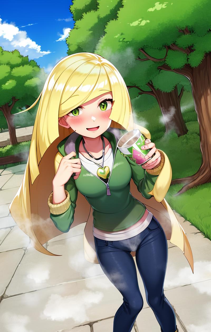 43972-1377760581-retro anime style, 70's anime, sketch, outdoors, suburb street, grass, trees, vanishing point, tanktop, capri pants, lusamine [p.png